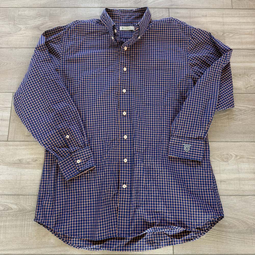 Donald Ross Mens L Navy Orange Check Long Sleeve